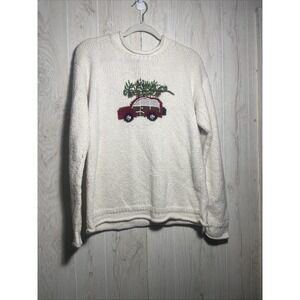 Vintage Norm Thompson Christmas Sweater Women's Large Embroidered Cotton